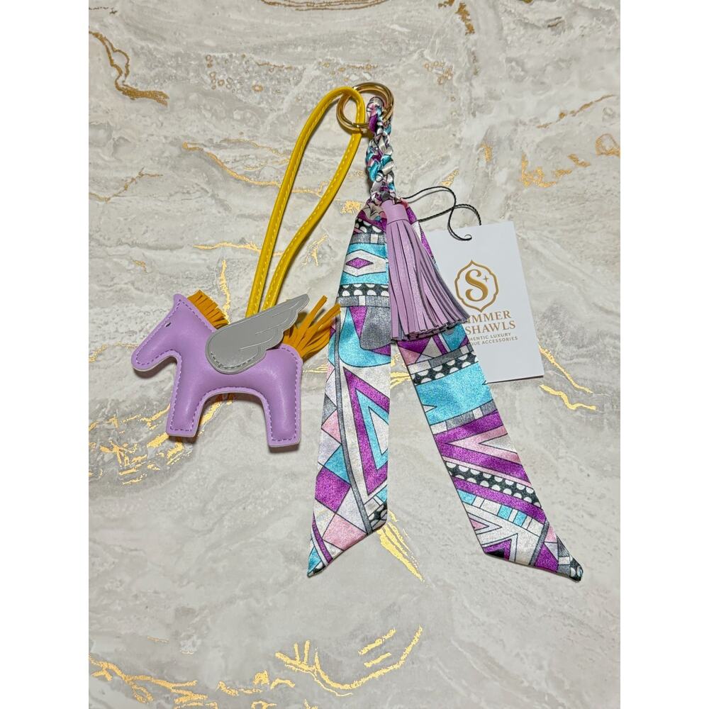 Pegasus Horse Bag Charm with Satin Ribbon Scarf & Tassel | Purse Keychain - Picture 12 of 16
